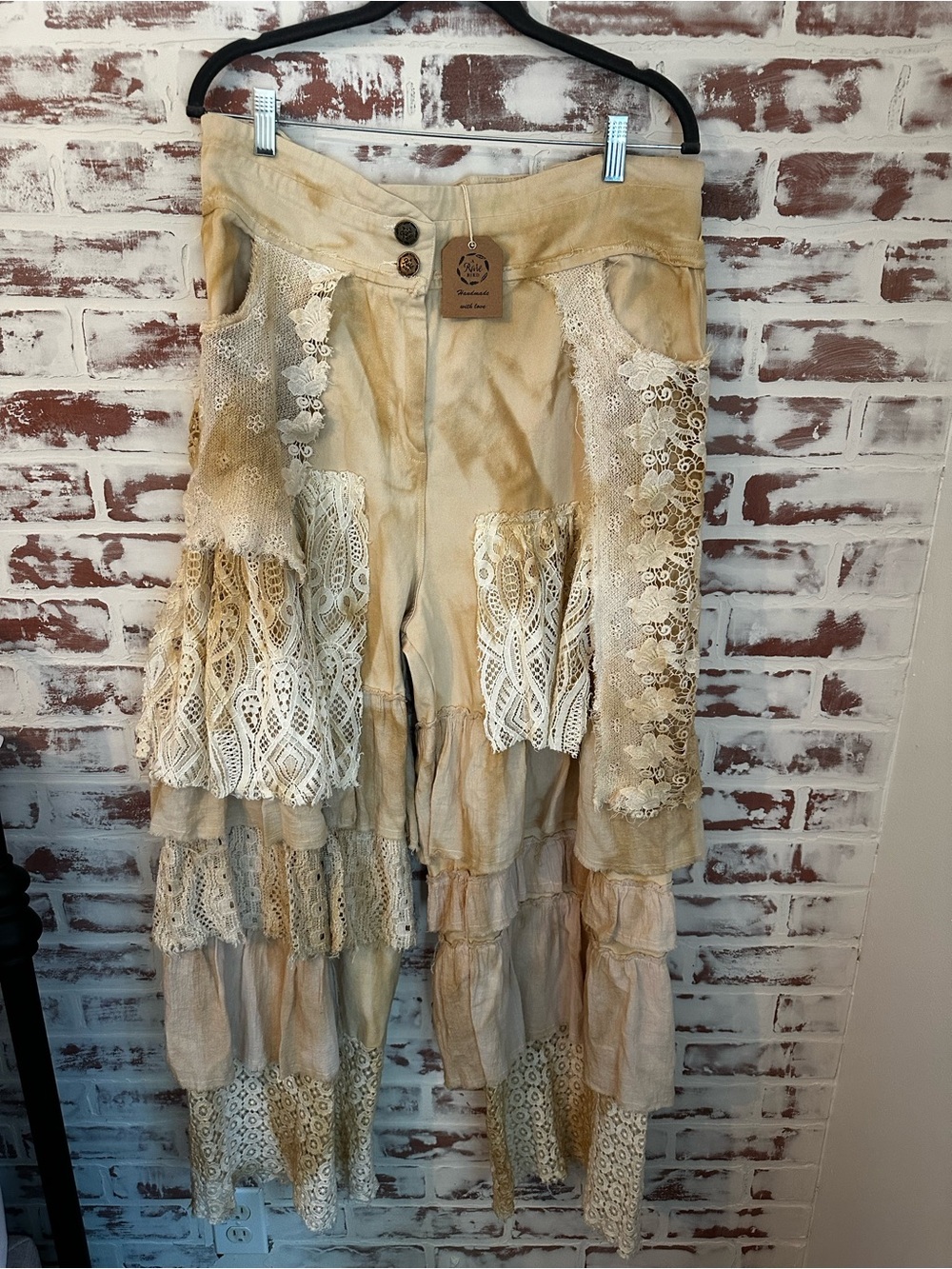 Rare Bird Handmade Cream Lace Pants, tea stained - Picture 3 of 5